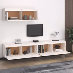 vidaXL 3x Solid Wood Pine TV Cabinets Wooden Hanging Cabinet Multi Colours - white