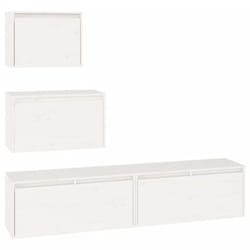 vidaXL 4x Solid Wood Pine TV Cabinets Wall Mounted Shelf Stand Multi Colours - white