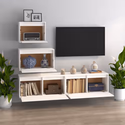 vidaXL 4x Solid Wood Pine TV Cabinets Wall Mounted Shelf Stand Multi Colours - white