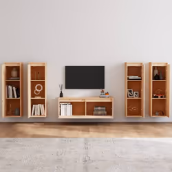 vidaXL 5x Solid Wood Pine TV Cabinets Wall Mounted Furniture Multi Colours - brown