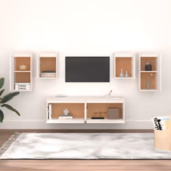 vidaXL 6x Solid Wood Pine TV Cabinets Wooden Hanging Cabinet Multi Colours - white