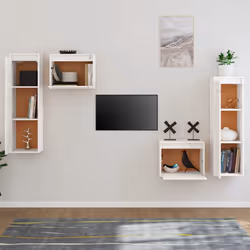 vidaXL 4x Solid Wood Pine TV Cabinets Wall Mounted Shelf Stand Multi Colours - white