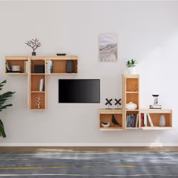 vidaXL 6x Solid Wood Pine TV Cabinets Wall Mounted Shelf Stand Multi Colours - brown
