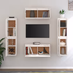 vidaXL 6x Solid Wood Pine TV Cabinets Wall Mounted Shelf Stand Multi Colours - white