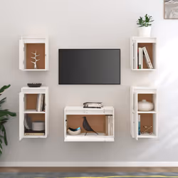vidaXL 5x Solid Wood Pine TV Cabinets Storage Floating Cabinet Multi Colours - white