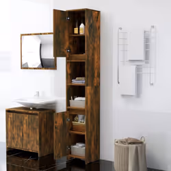 vidaXL Bathroom Cabinet Cupboard Storage Rack Washer Shelf Engineered Wood - smoked oak