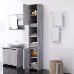 vidaXL Bathroom Cabinet Cupboard Storage Rack Washer Shelf Engineered Wood - grey sonoma