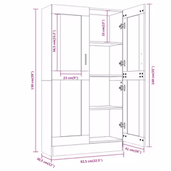 vidaXL Vitrine Cabinet Book Stand Rack Cupboard Highboard Engineered Wood - smoked oak, 82.5 x 30.5 x 150 cm - Additional view 4