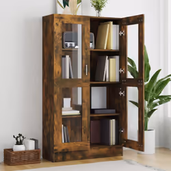 vidaXL Vitrine Cabinet Book Stand Rack Cupboard Highboard Engineered Wood - smoked oak, 82.5 x 30.5 x 150 cm - Additional view 6