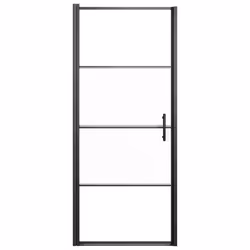 vidaXL Shower Door 81x195 cm Half Frosted Tempered Glass Black Bath Screen - Additional view 2
