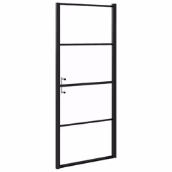 vidaXL Shower Door 81x195 cm Half Frosted Tempered Glass Black Bath Screen - Additional view 4