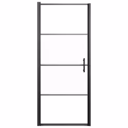 vidaXL Shower Door 91x195 cm Half Frosted Tempered Glass Black Bath Screen - Additional view 2