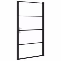 vidaXL Shower Door 100x178 cm Half Frosted Tempered Glass Black Bath Screen - Additional view 4