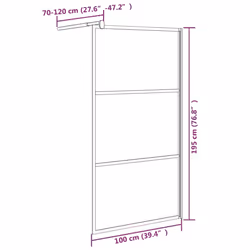 vidaXL Walk-in Shower Wall 100x195 cm Half Frosted ESG Glass Black Shower Wall - Additional view 6