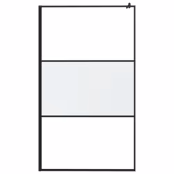 vidaXL Walk-in Shower Wall 115x195 cm Half Frosted ESG Glass Black Shower Wall - Additional view 4