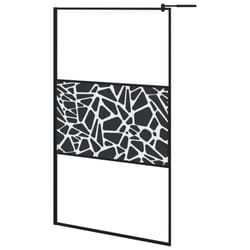 vidaXL Walk-in Shower Wall 115x195cm ESG Glass with Stone Design Black Cubicle