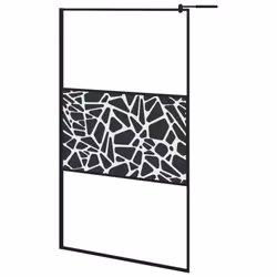 vidaXL Walk-in Shower Wall 115x195cm ESG Glass with Stone Design Black Cubicle