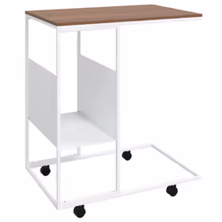 vidaXL Side Table with Wheels White Engineered Wood Accent Tea Laptop Table - Additional view 2