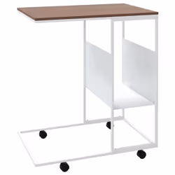 vidaXL Side Table with Wheels White Engineered Wood Accent Tea Laptop Table - Additional view 5