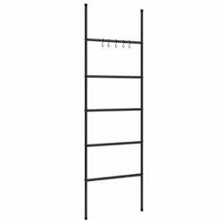 vidaXL Towel Rack Ladder with 5 Tiers Black Iron Wall Leaning Towel Ladder