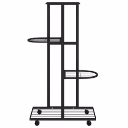 vidaXL 4-Floor Flower Stand with Wheels Black Iron Plant Rack Flower Shelf