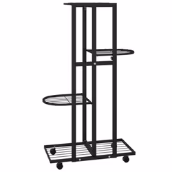 vidaXL 4-Floor Flower Stand with Wheels Black Iron Plant Rack Flower Shelf - Additional view 4