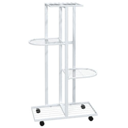 vidaXL 4-Floor Flower Stand with Wheels White Iron Plant Rack Flower Shelf