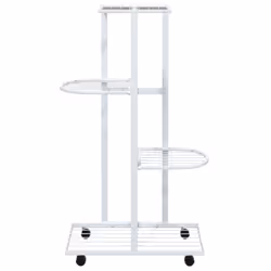 vidaXL 4-Floor Flower Stand with Wheels White Iron Plant Rack Flower Shelf