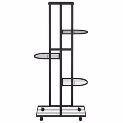 vidaXL 5-Floor Flower Stand with Wheels Black Iron Plant Rack Flower Shelf