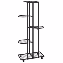 vidaXL 5-Floor Flower Stand with Wheels Black Iron Plant Rack Flower Shelf - Additional view 4