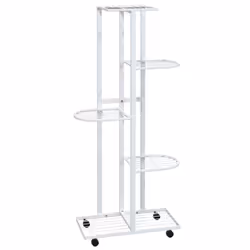 vidaXL 5-Floor Flower Stand with Wheels White Iron Plant Rack Flower Shelf
