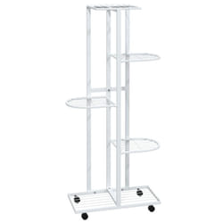 vidaXL 5-Floor Flower Stand with Wheels White Iron Plant Rack Flower Shelf