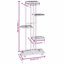 vidaXL 5-Floor Flower Stand with Wheels White Iron Plant Rack Flower Shelf