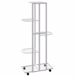 vidaXL 5-Floor Flower Stand with Wheels White Iron Plant Rack Flower Shelf - Additional view 4