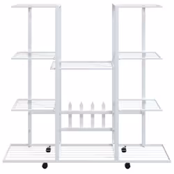vidaXL Flower Stand with Wheels 94.5x24.5x91.5 cm White Iron Tall Plant Stand - Additional view 2