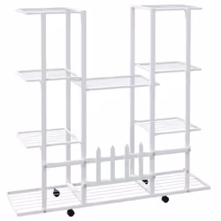 vidaXL Flower Stand with Wheels 94.5x24.5x91.5 cm White Iron Tall Plant Stand - Additional view 4