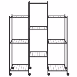 vidaXL Flower Stand with Wheels 83x25x103.5 cm Black Iron Tall Plant Stand