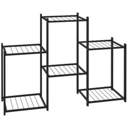 vidaXL Flower Stand 83x25x60 cm Black Iron Corner Plant Shelf Flower Rack