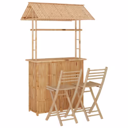 vidaXL Bar Set 3 Piece Bamboo Patio Breakfast Bar Stool Garden Table and Chair