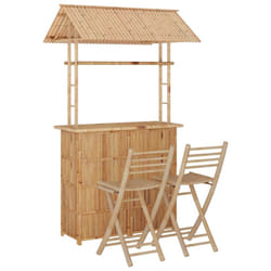 vidaXL Bar Set 3 Piece Bamboo Patio Breakfast Bar Stool Garden Table and Chair