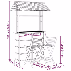 vidaXL Bar Set 3 Piece Bamboo Patio Breakfast Bar Stool Garden Table and Chair