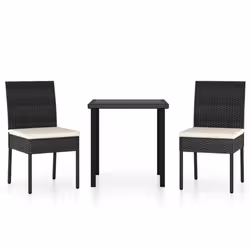 vidaXL Outdoor Dining Set 3 Piece with Cushions Poly Rattan Black Patio Seat