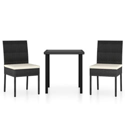 vidaXL Outdoor Dining Set 3 Piece with Cushions Poly Rattan Black Patio Seat