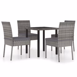 vidaXL Outdoor Dining Set 5 Piece with Cushions Poly Rattan Grey Patio Seat