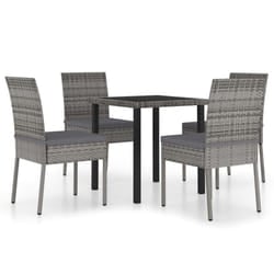 vidaXL Outdoor Dining Set 5 Piece with Cushions Poly Rattan Grey Patio Seat
