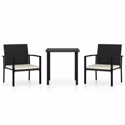 vidaXL Outdoor Dining Set 3 Piece Poly Rattan Black Table and Chair Furniture