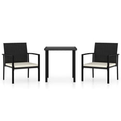 vidaXL Outdoor Dining Set 3 Piece Poly Rattan Black Table and Chair Furniture