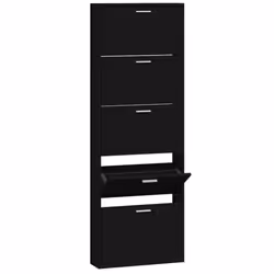 ) New Wood Shoe Cabinet 5Drawer Organiser Furniture Multi Colours Multi Sizes - Black, 59 x 17 x 169 cm (W x D x H