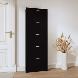 ) New Wood Shoe Cabinet 5Drawer Organiser Furniture Multi Colours Multi Sizes - Black, 59 x 17 x 169 cm (W x D x H