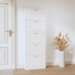 ) New Wood Shoe Cabinet 5Drawer Organiser Furniture Multi Colours Multi Sizes - High gloss white, 59 x 17 x 169 cm (W x D x H - Additional view 2